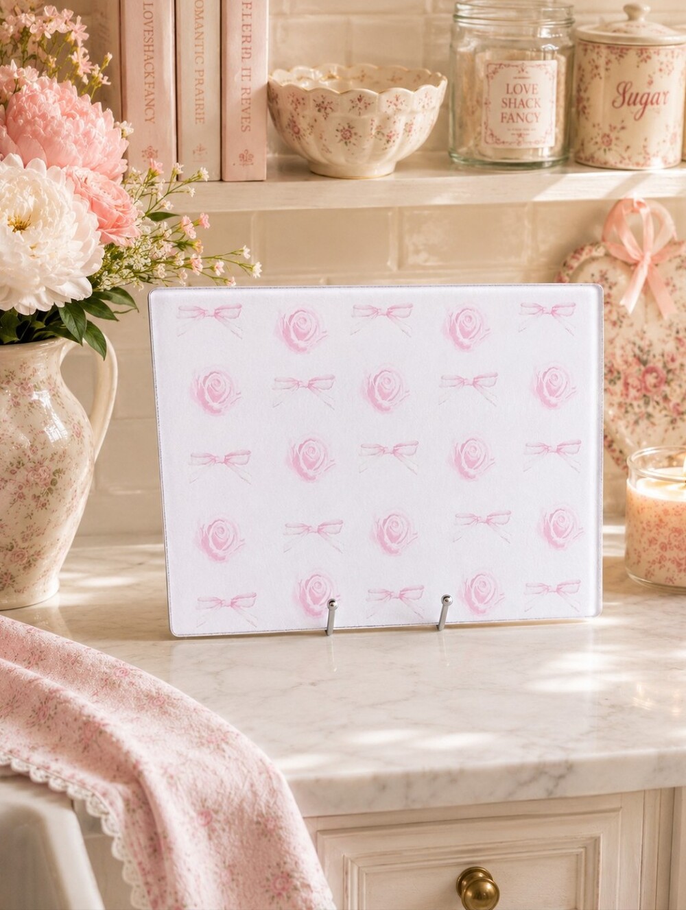 Pink Rose & Bow Cutting Board/Serving Tray Vanity Tray Love Shack Fancy Inspired